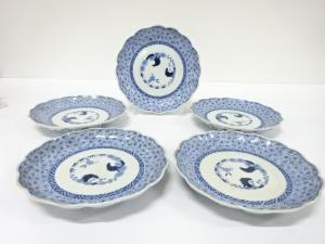 古伊万里　染付　みじん唐草　八寸皿　5客